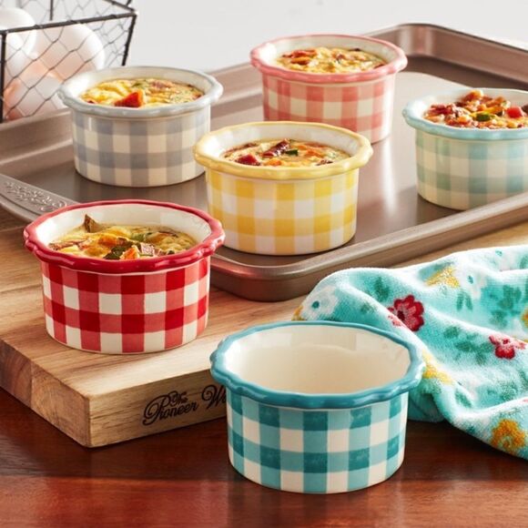 🦋 New Pioneer Woman Gingham 6-Piece Ramekin Set - Picture 2 of 8